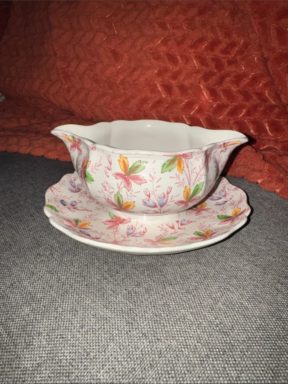 Rare Antique Royal Doulton Salisbury D.6148 Gravy Boat & Attached Underplate Set